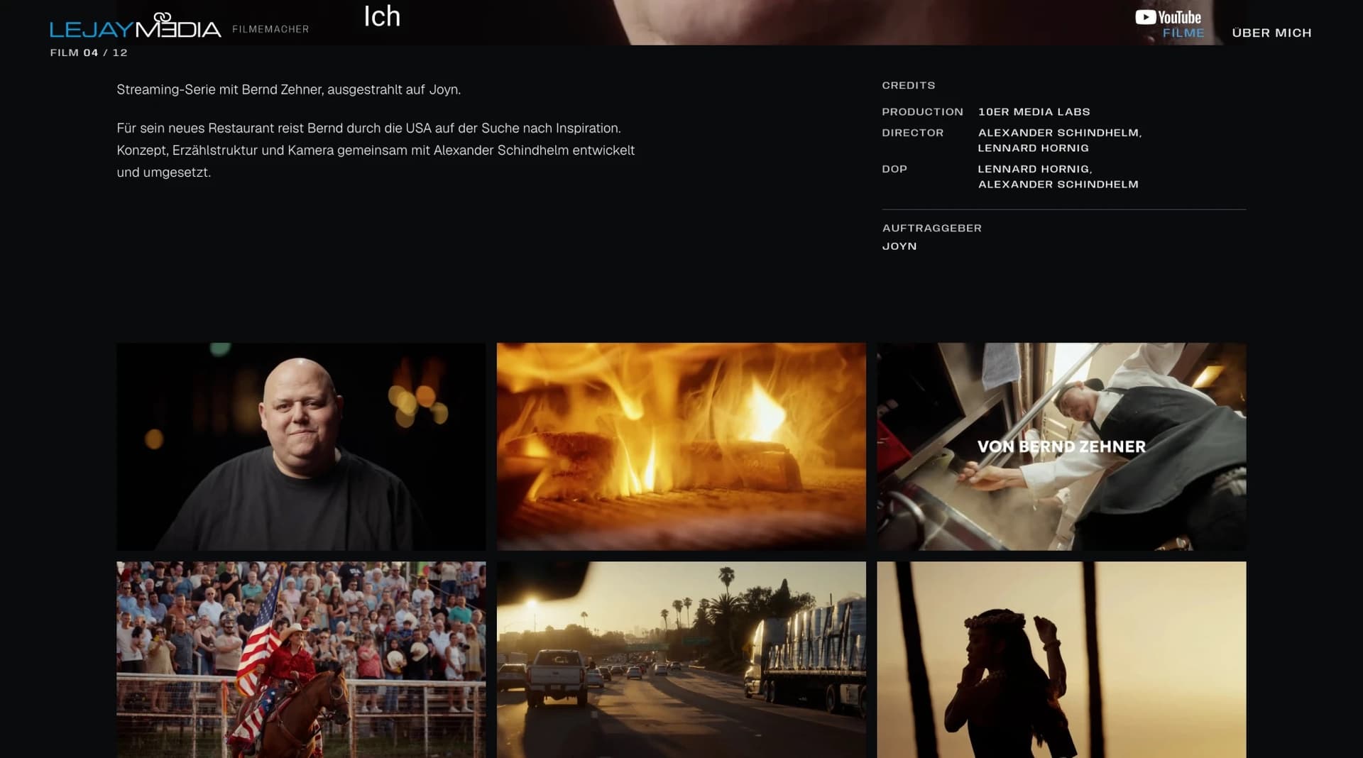 Projektseite einer Streaming-Serie mit Credits und Auftraggeber