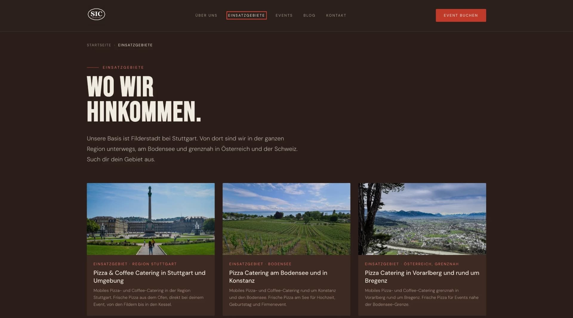 Übersicht der Einsatzgebiete mit Fotos aus Stuttgart, vom Bodensee und aus Vorarlberg