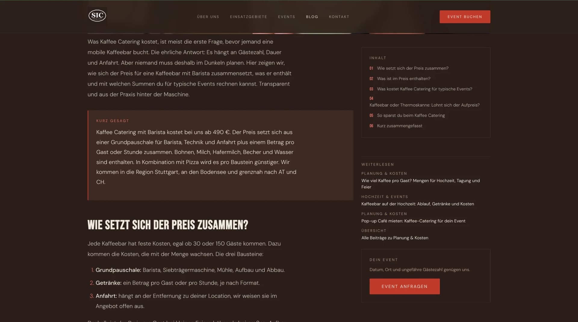 Ratgeber-Artikel zu Kaffee-Catering mit Kurzfassung und Inhaltsverzeichnis